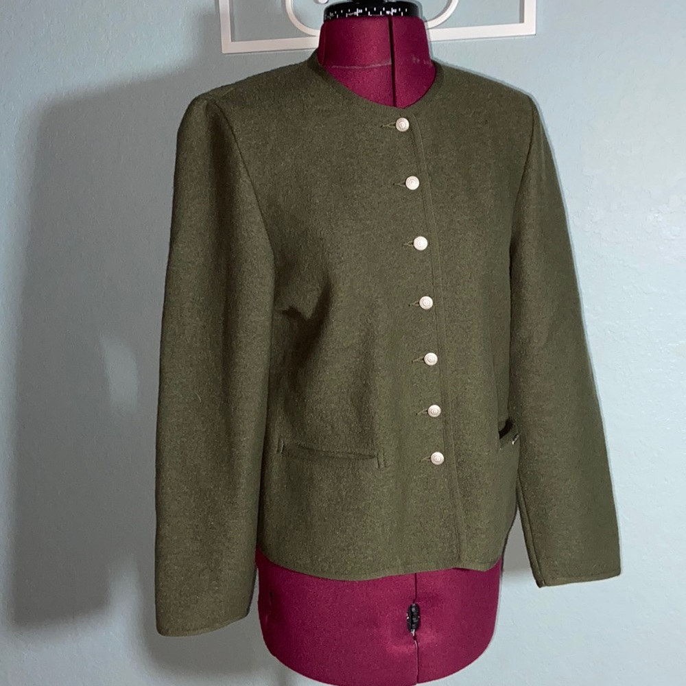 Nwot Vintage Geiger Boiled Wool Button Crop Green Jacket Blazer cardigan